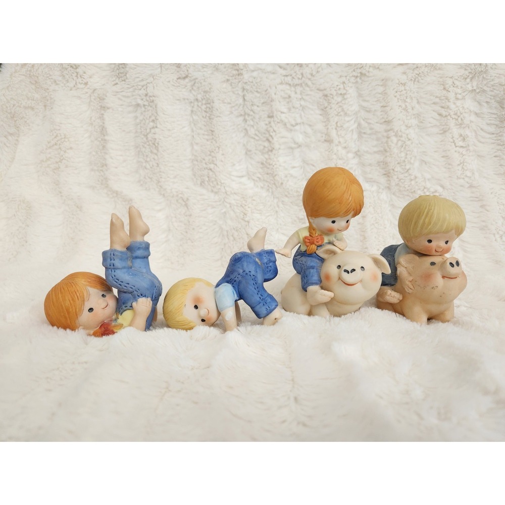 Enesco 1989‎ COUNTRY COUSINS Figurine Set KATIE & SCOOTER 4 Figurines